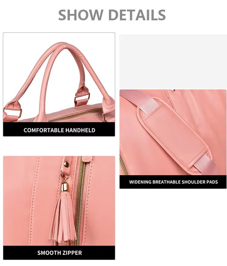 Custom Logo PU Leather Foldable Garment Duffel Bag – Large Capacity Travel Suit Bag with Trolley Sleeve product detail