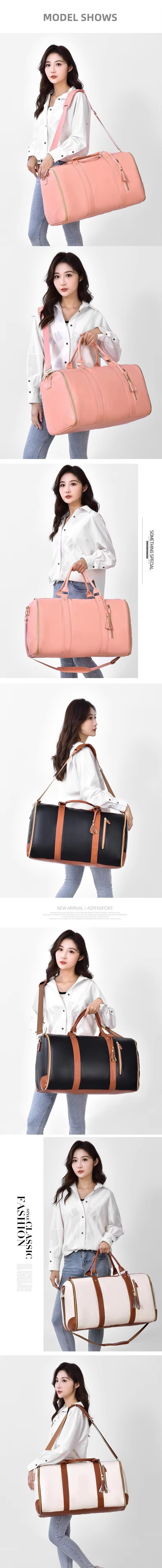 Custom Logo PU Leather Foldable Garment Duffel Bag – Large Capacity Travel Suit Bag with Trolley Sleeve product detail