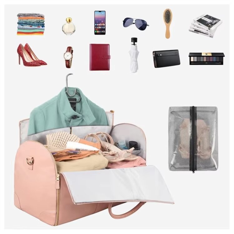 Foldable PU Leather Weekend Travel Garment Duffel Bag product detail