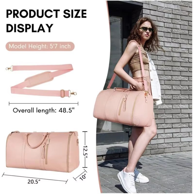 Foldable PU Leather Weekend Travel Garment Duffel Bag product detail
