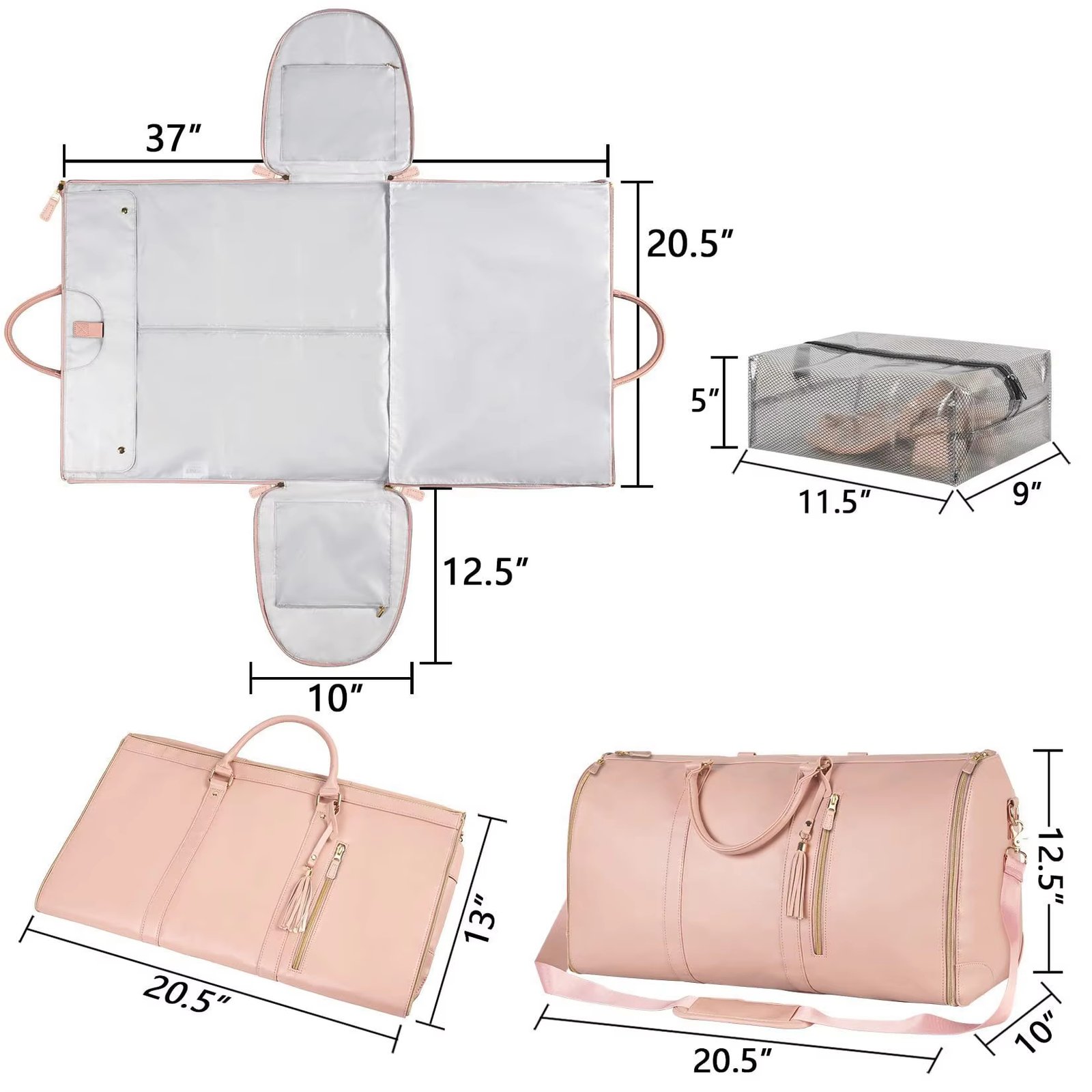 Foldable PU Leather Weekend Travel Garment Duffel Bag product detail