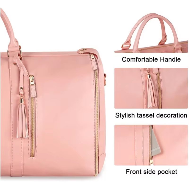 Foldable PU Leather Weekend Travel Garment Duffel Bag product detail