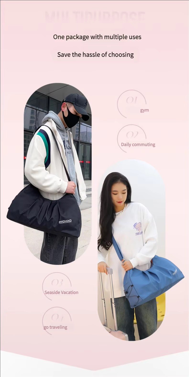 Design Single Shoulder Crossbody Gym Tote Bag High Capacity Travel Fitness Sports Duffel Bag detail image