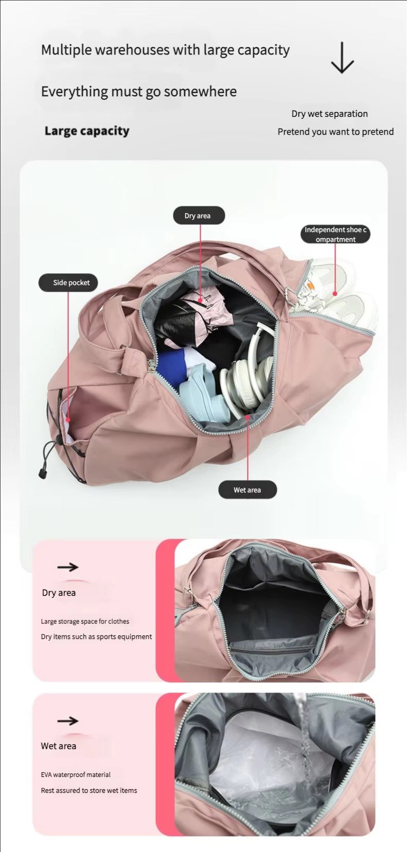 Design Single Shoulder Crossbody Gym Tote Bag High Capacity Travel Fitness Sports Duffel Bag detail image