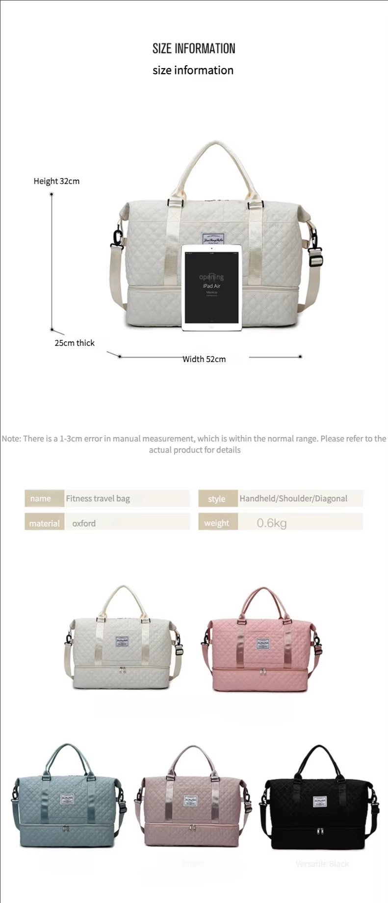 Shoe Compartment Oxford Weekend Travel Duffel Bag product detail