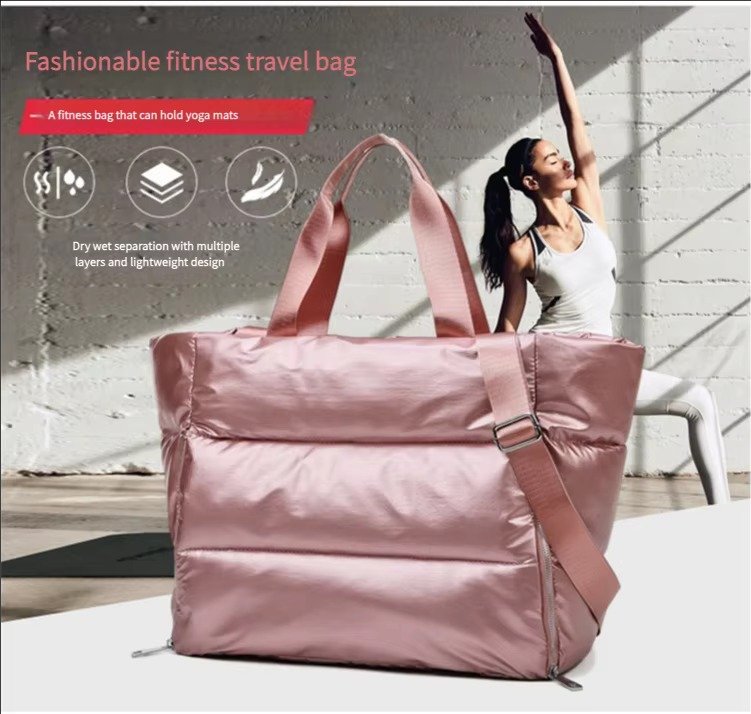 Large Capacity Nylon Puffer Gym Fitness Tote Bag Lightweight Travel Duffel Bag Waterproof Shoulder Handbag Yoga Swimming Bag detail image