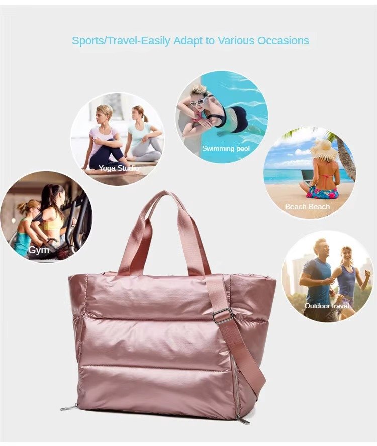 Large Capacity Nylon Puffer Gym Fitness Tote Bag Lightweight Travel Duffel Bag Waterproof Shoulder Handbag Yoga Swimming Bag detail image