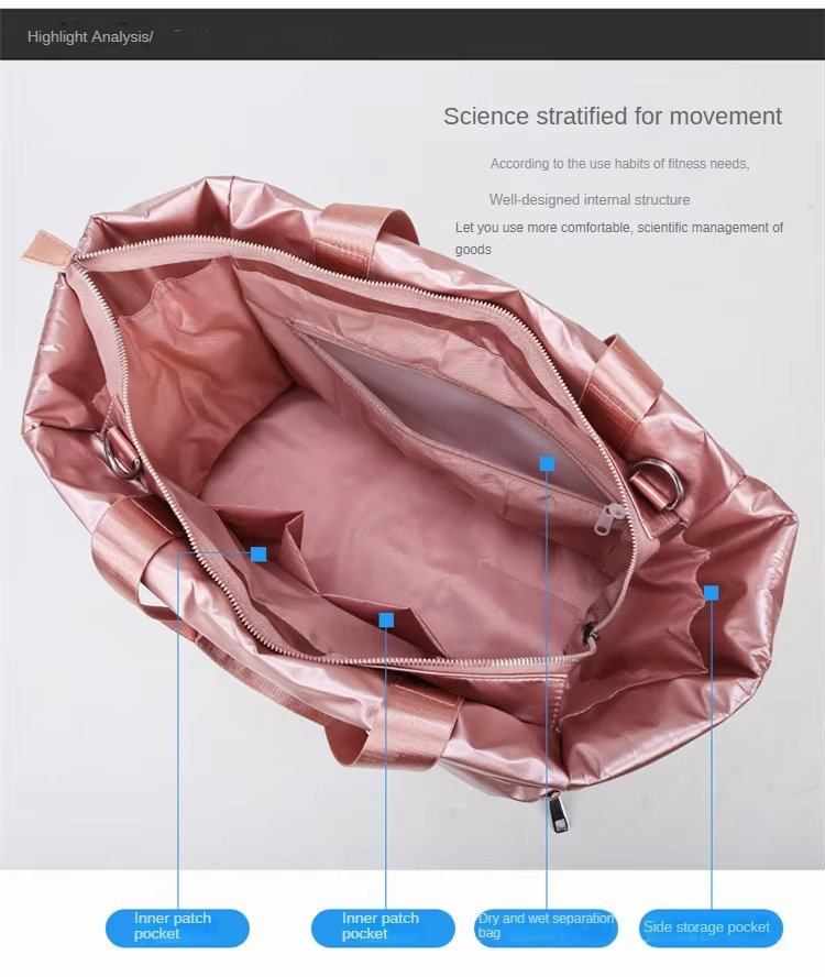 Large Capacity Nylon Puffer Gym Fitness Tote Bag Lightweight Travel Duffel Bag Waterproof Shoulder Handbag Yoga Swimming Bag detail image