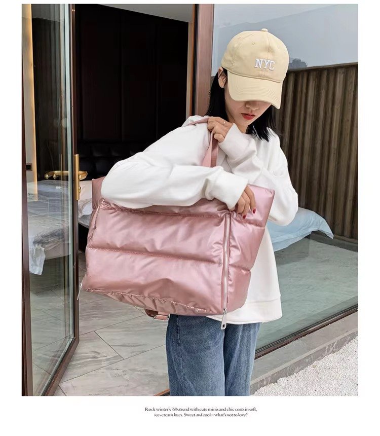 Large Capacity Nylon Puffer Gym Fitness Tote Bag Lightweight Travel Duffel Bag Waterproof Shoulder Handbag Yoga Swimming Bag detail image