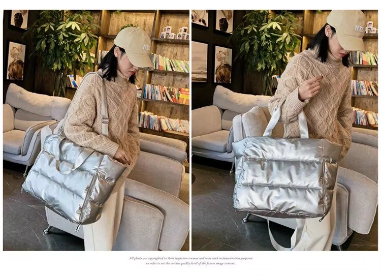 Large Capacity Nylon Puffer Gym Fitness Tote Bag Lightweight Travel Duffel Bag Waterproof Shoulder Handbag Yoga Swimming Bag detail image