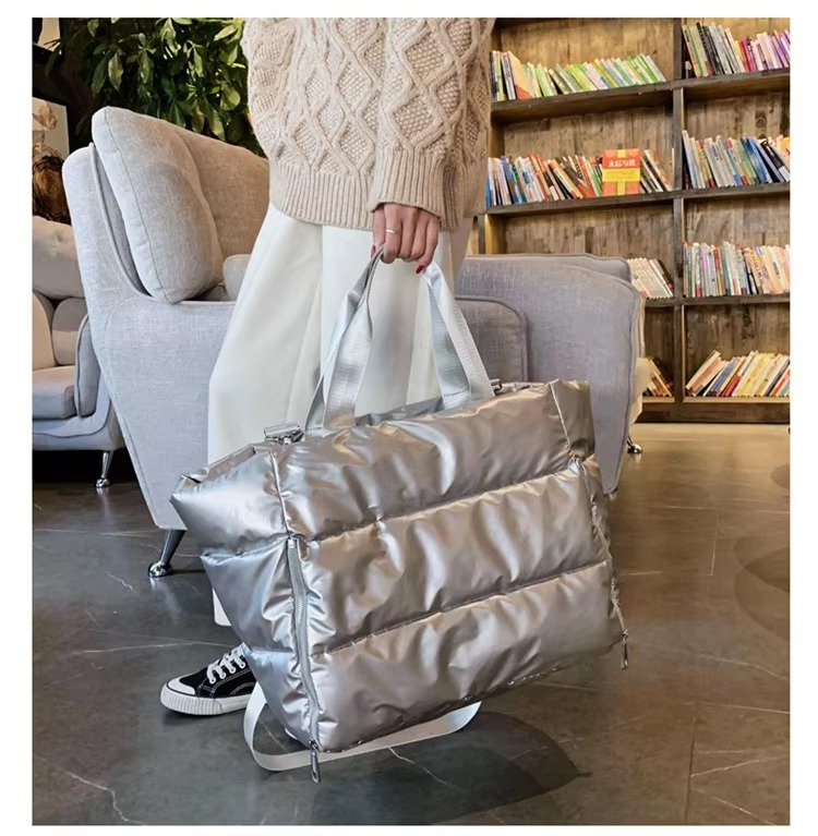 Large Capacity Nylon Puffer Gym Fitness Tote Bag Lightweight Travel Duffel Bag Waterproof Shoulder Handbag Yoga Swimming Bag detail image