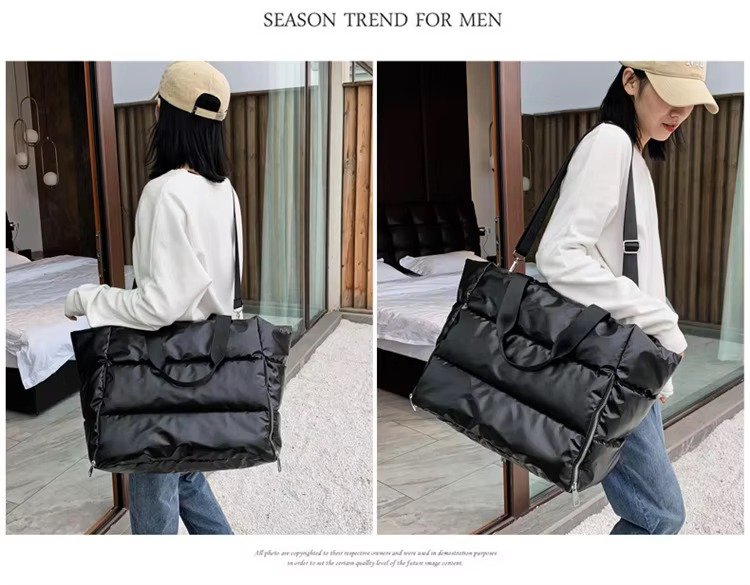 Large Capacity Nylon Puffer Gym Fitness Tote Bag Lightweight Travel Duffel Bag Waterproof Shoulder Handbag Yoga Swimming Bag detail image