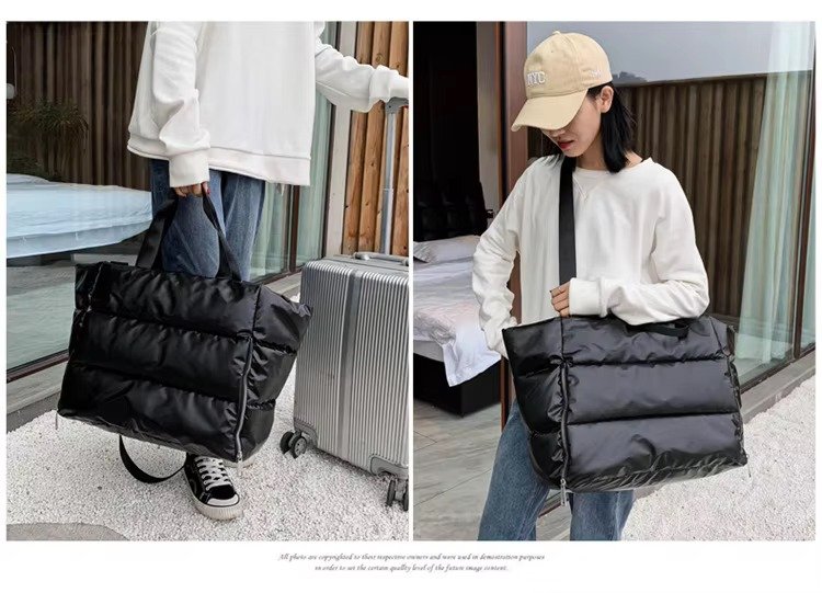 Large Capacity Nylon Puffer Gym Fitness Tote Bag Lightweight Travel Duffel Bag Waterproof Shoulder Handbag Yoga Swimming Bag detail image