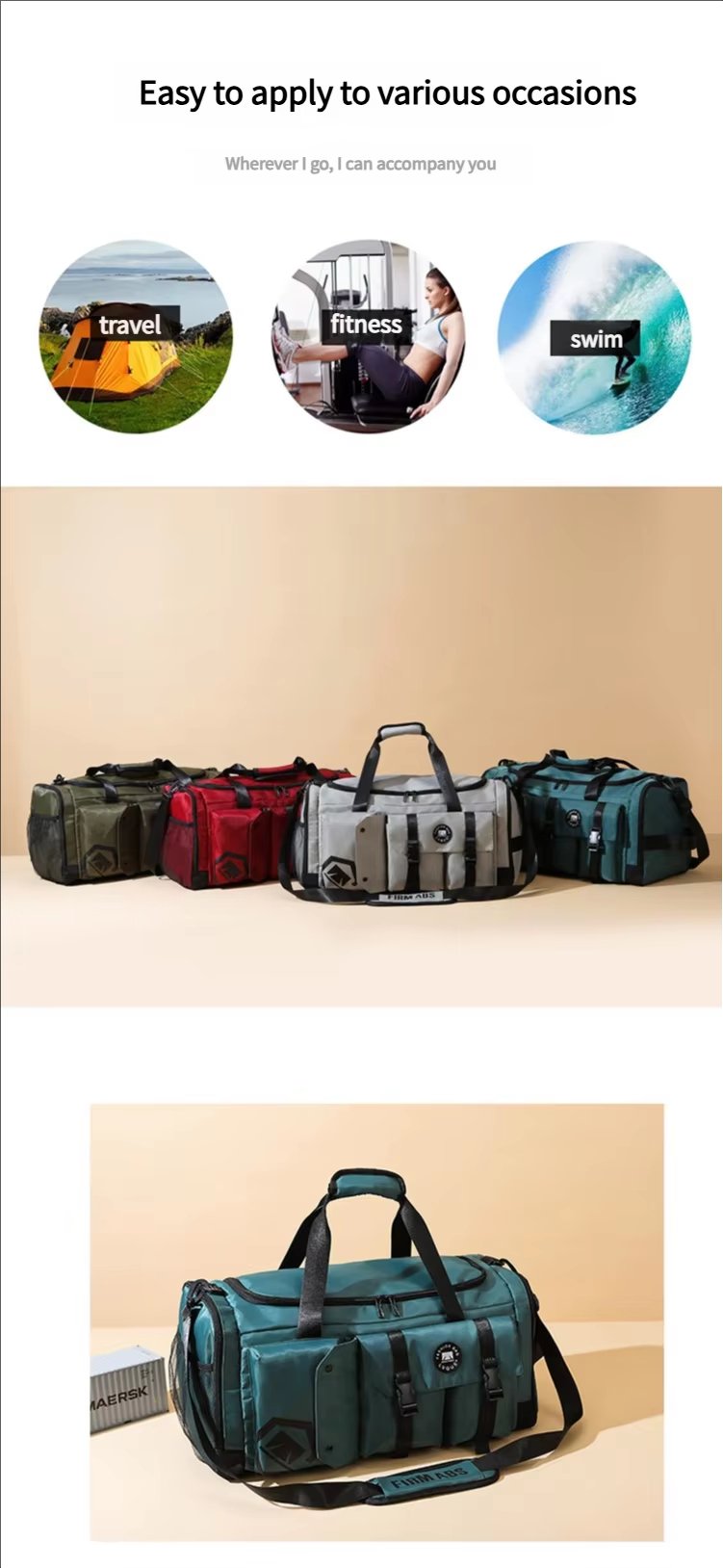 Waterproof Dry Wet Separation Oxford Weekend Travel Duffel Bag product detail