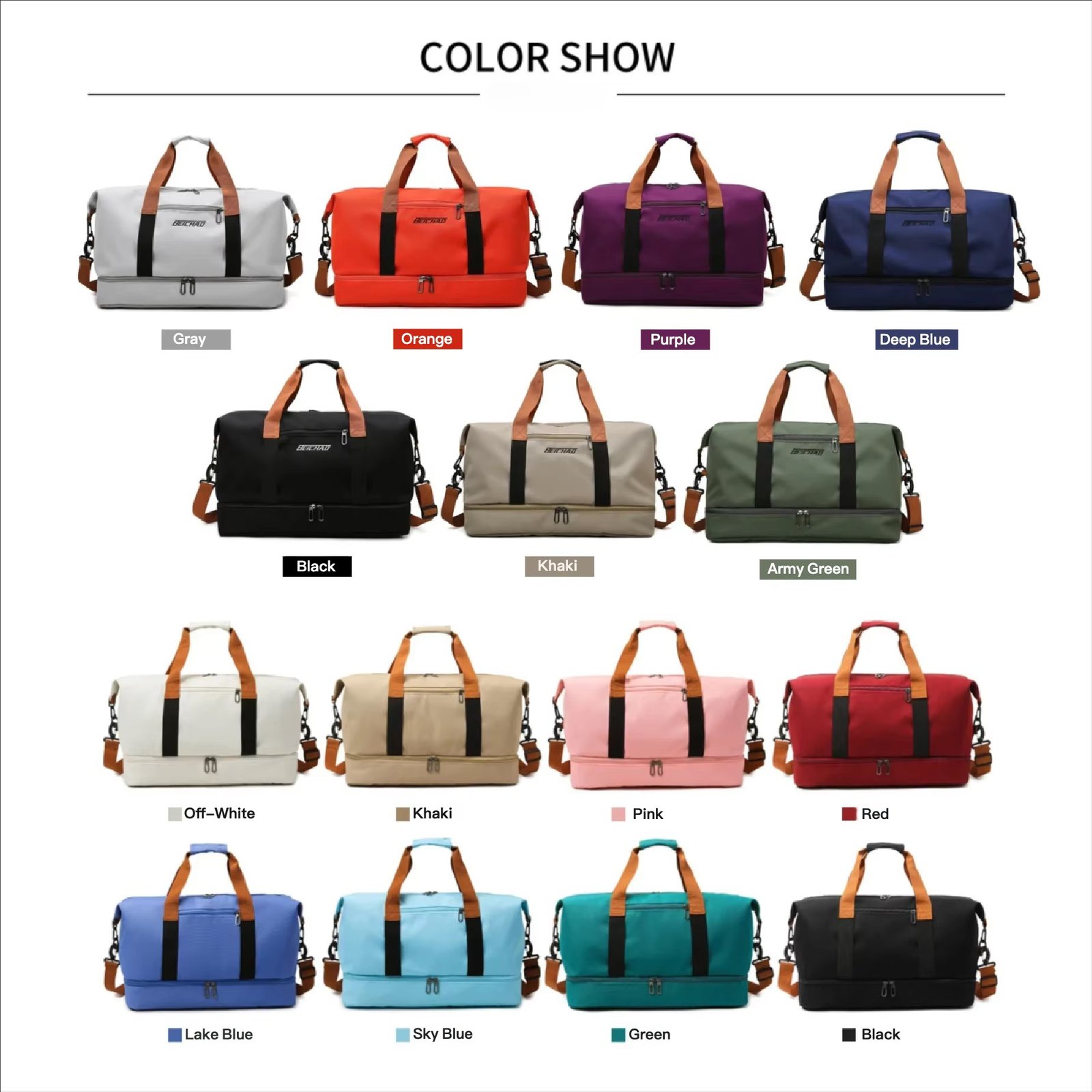 Custom Logo Waterproof Oxford Duffel Bag 30-40L with Shoe Compartment – Unisex Gym & Travel Bag product detail