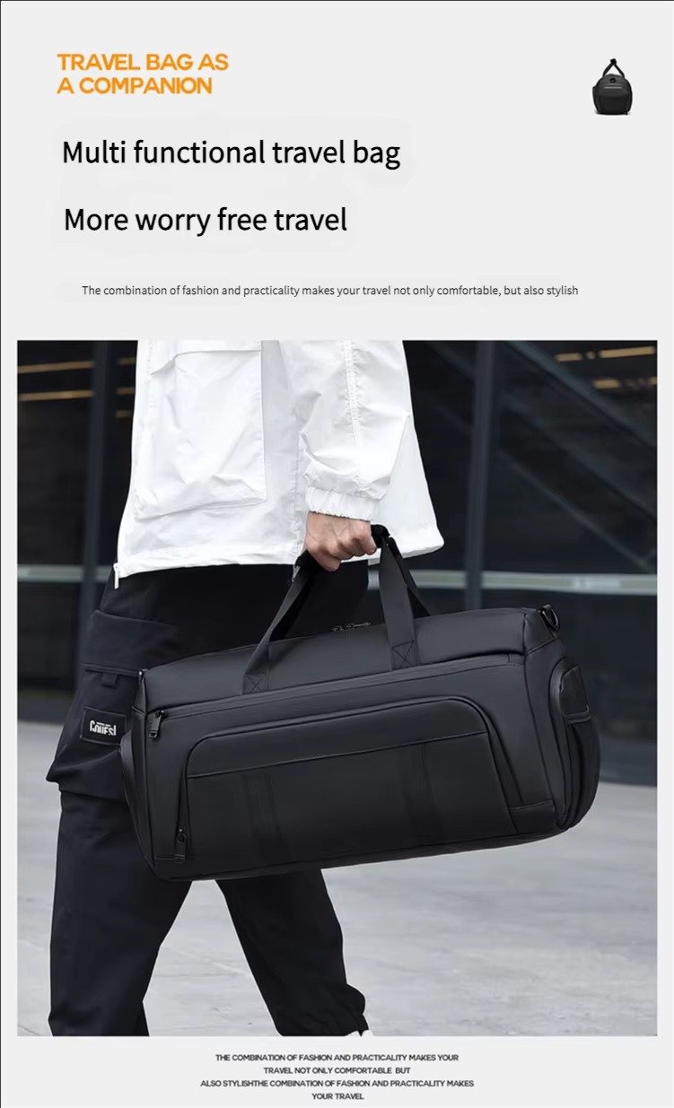 Unisex Custom Logo Large Capacity PU Leather Travel Duffle Bag Waterproof Dry Wet Separation Gym Bag with Shoes Compartment product detail