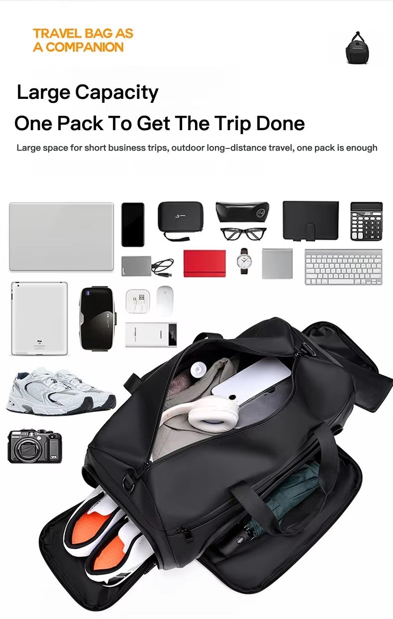 Unisex Custom Logo Large Capacity PU Leather Travel Duffle Bag Waterproof Dry Wet Separation Gym Bag with Shoes Compartment product detail