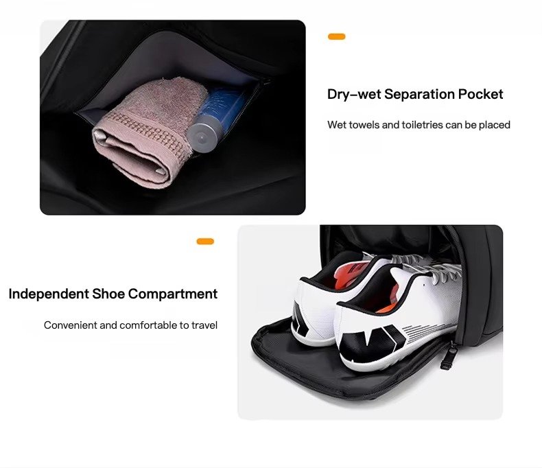 Unisex Custom Logo Large Capacity PU Leather Travel Duffle Bag Waterproof Dry Wet Separation Gym Bag with Shoes Compartment product detail