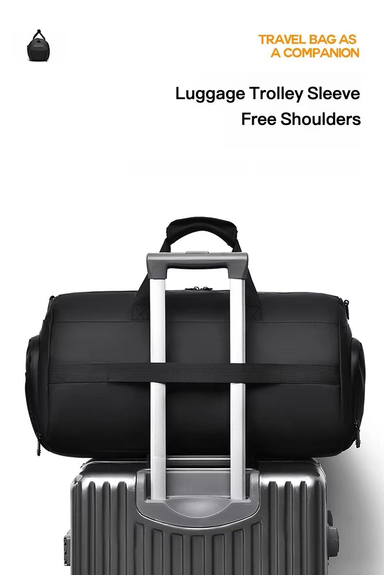 Unisex Custom Logo Large Capacity PU Leather Travel Duffle Bag Waterproof Dry Wet Separation Gym Bag with Shoes Compartment product detail