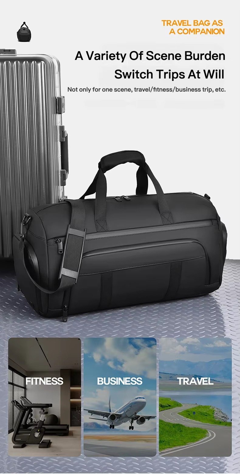 Unisex Custom Logo Large Capacity PU Leather Travel Duffle Bag Waterproof Dry Wet Separation Gym Bag with Shoes Compartment product detail