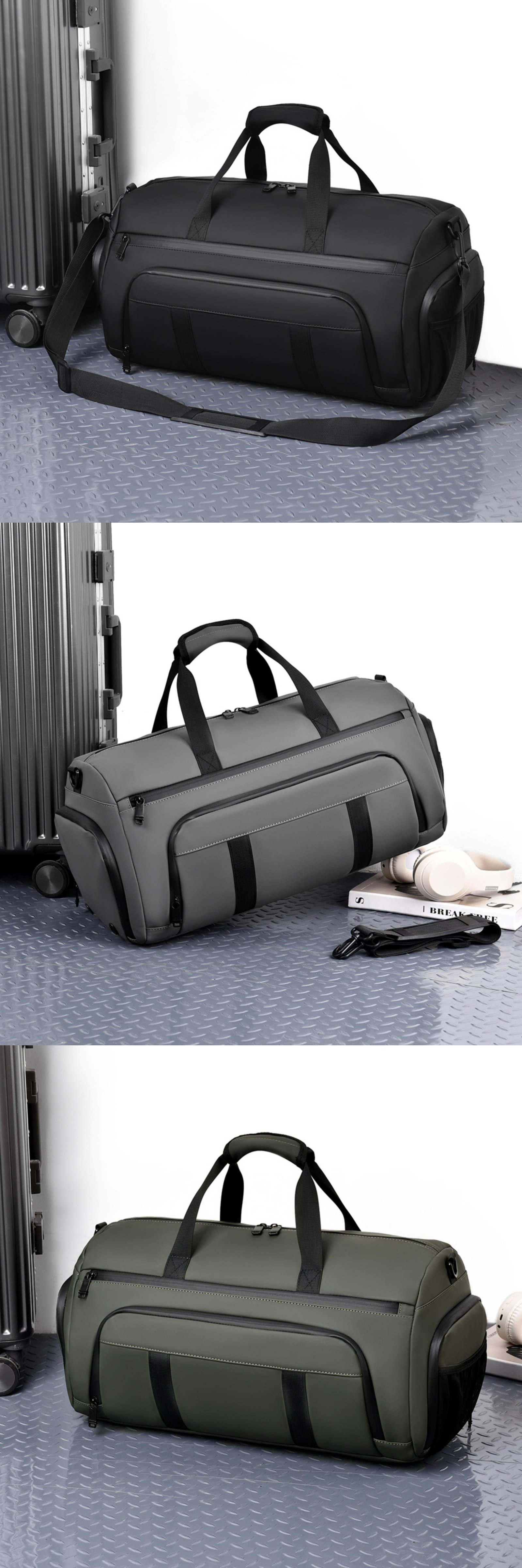 Unisex Custom Logo Large Capacity PU Leather Travel Duffle Bag Waterproof Dry Wet Separation Gym Bag with Shoes Compartment product detail