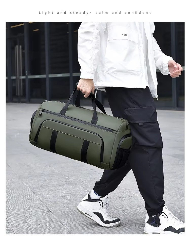 Unisex Custom Logo Large Capacity PU Leather Travel Duffle Bag Waterproof Dry Wet Separation Gym Bag with Shoes Compartment product detail