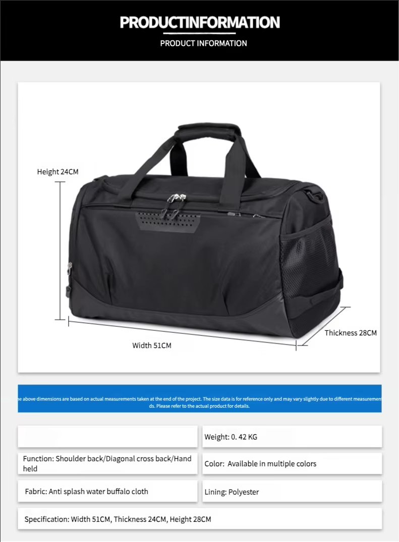 Waterproof Shoe Compartment Oxford Weekend Travel Large Capacity Duffel Bag product detail