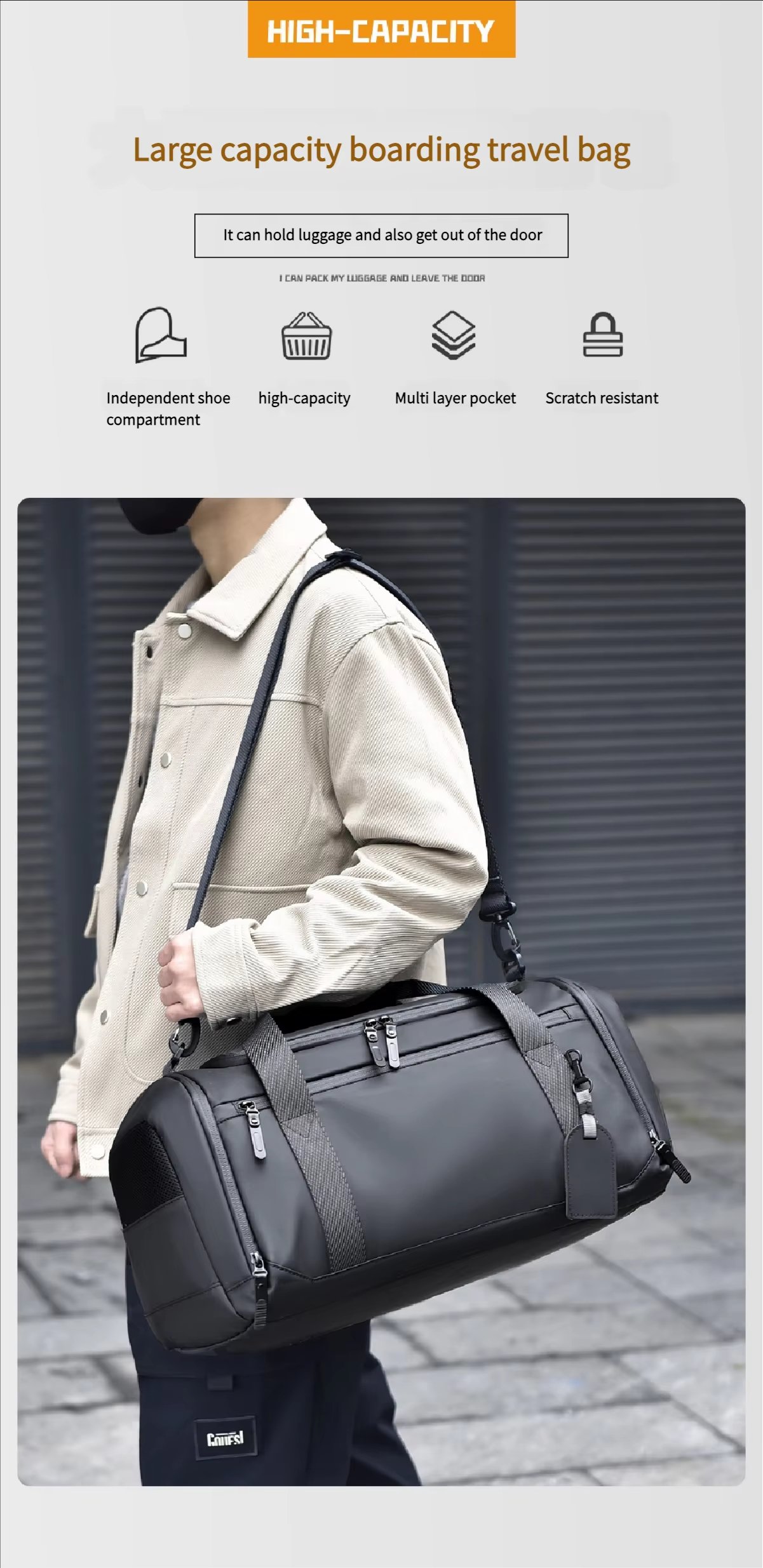 Waterproof Shoe Compartment Oxford Business Travel Duffel Bag product detail