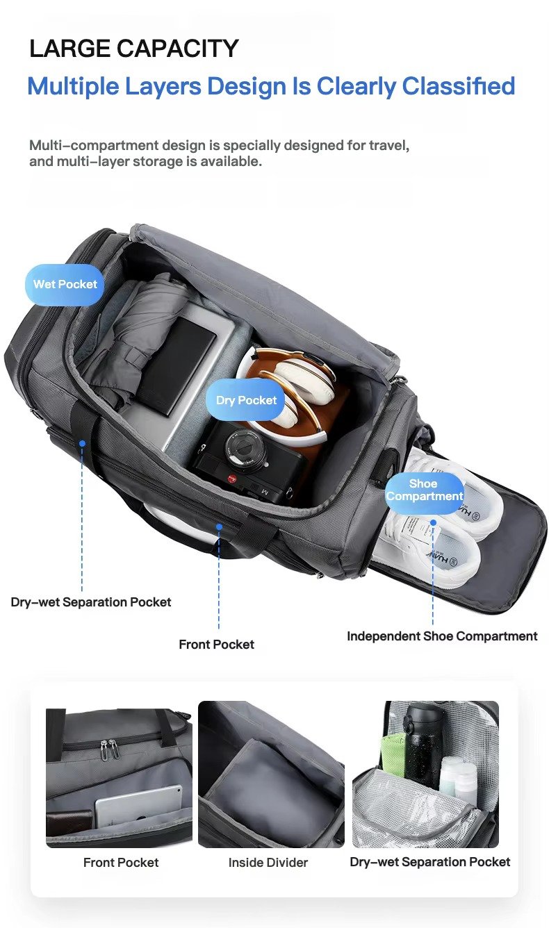 Wholesale Customizable Dry Wet Separation Gym Duffle Bag with Shoe Compartment Large Capacity Weekend Travel Bag for Men Women product detail