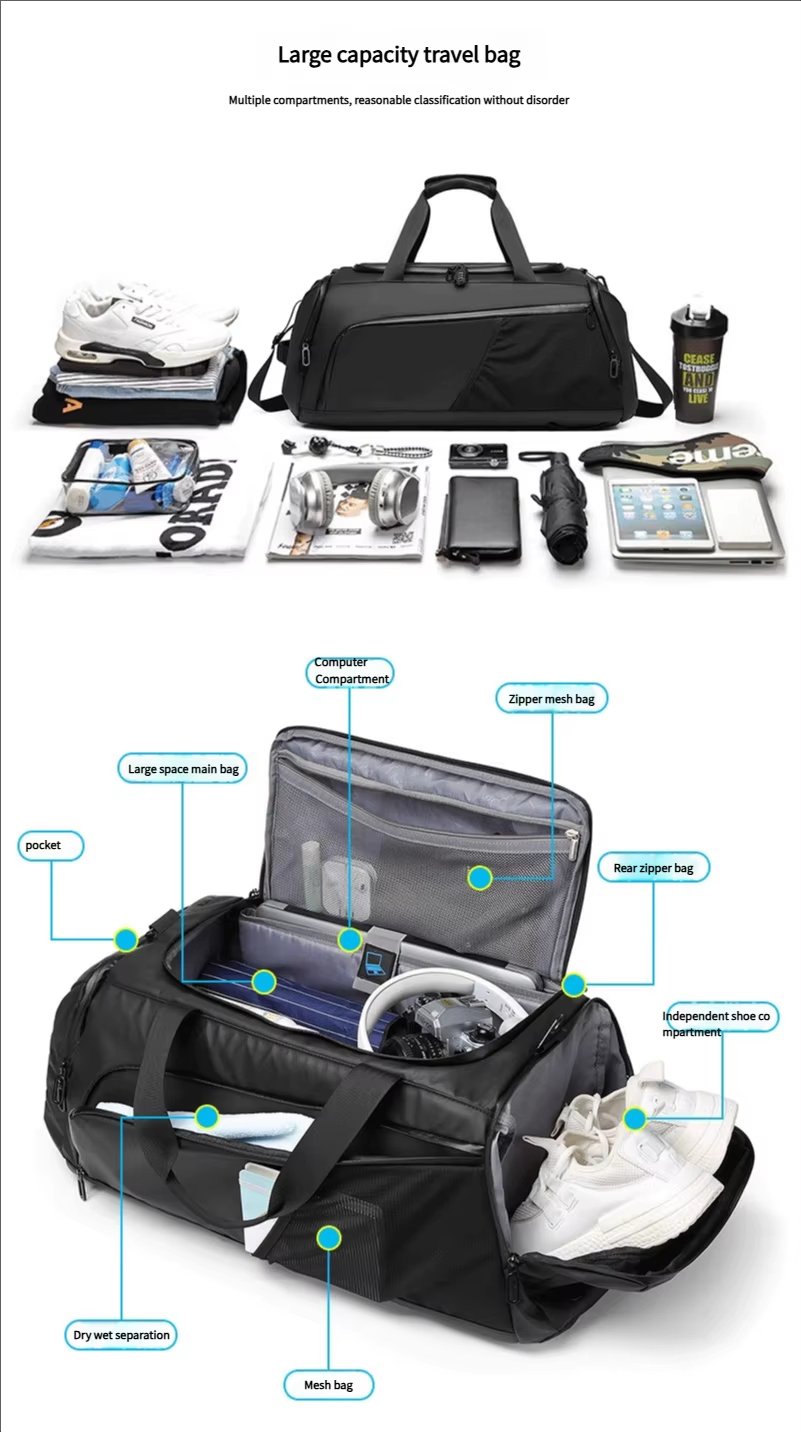 Unisex Gym Waterproof Sports Duffel with Shoe Compartment Durable Weekender Overnight Travel Duffel Backpack - product detail