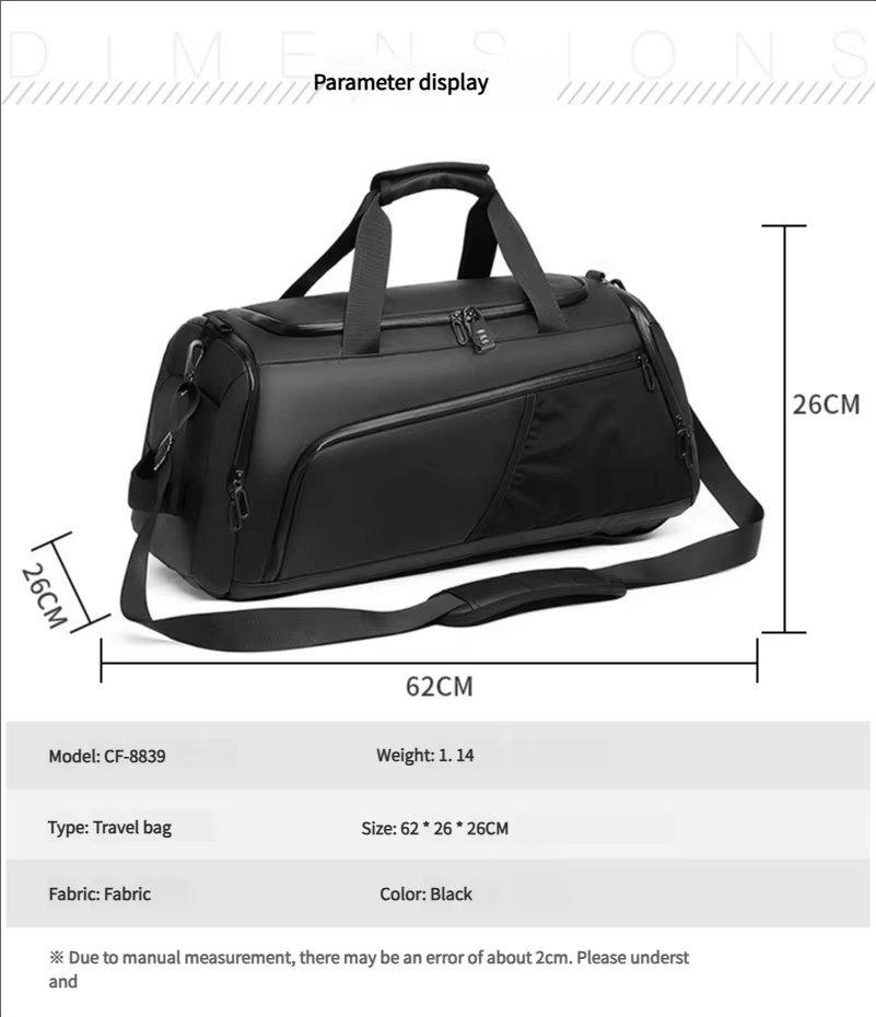 Unisex Gym Waterproof Sports Duffel with Shoe Compartment Durable Weekender Overnight Travel Duffel Backpack - product detail