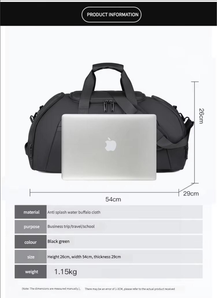 Waterproof Large Capacity Shoe Compartment Weekender Overnight Gym Duffel Backpack - product detail