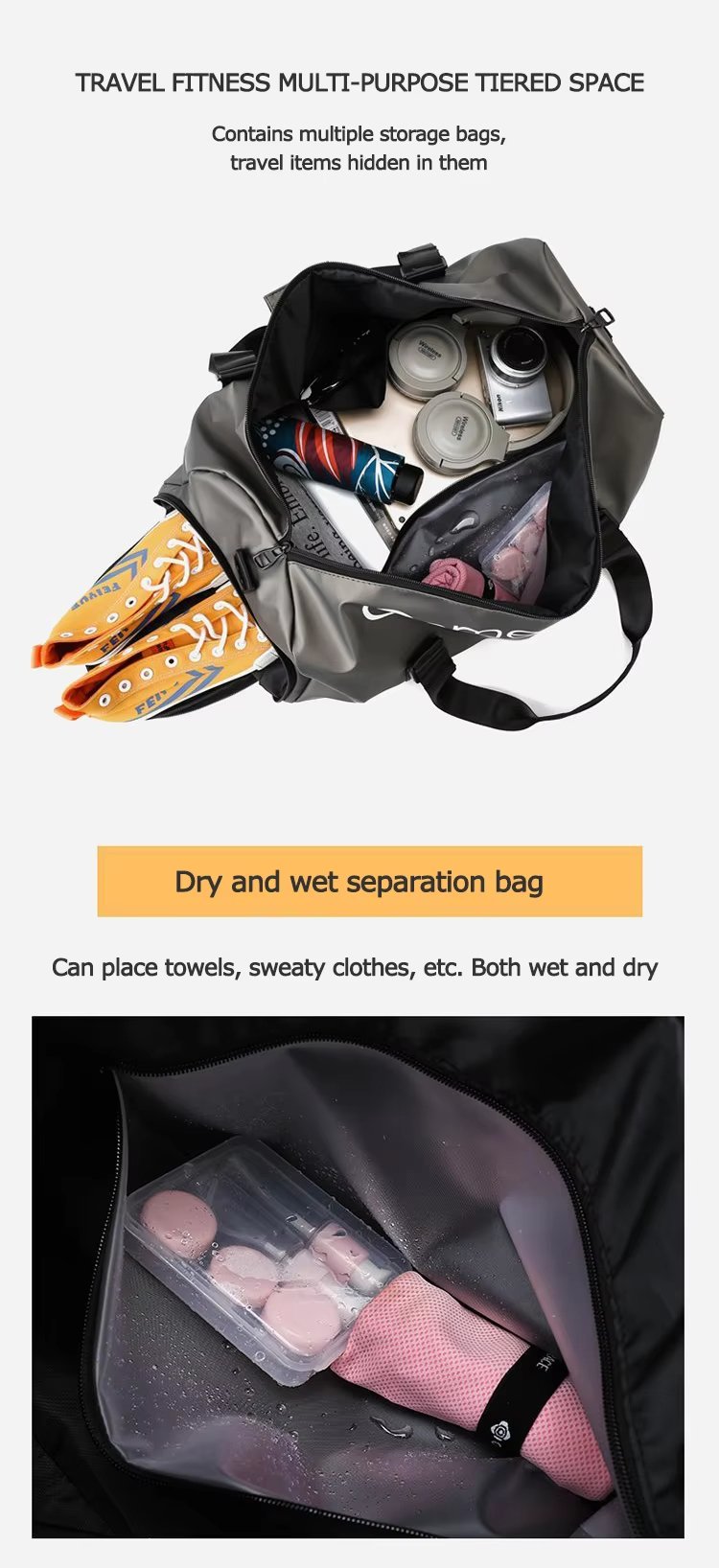 Waterproof Shoe Compartment Oxford Weekend Travel Lightweight Duffel Bag product detail