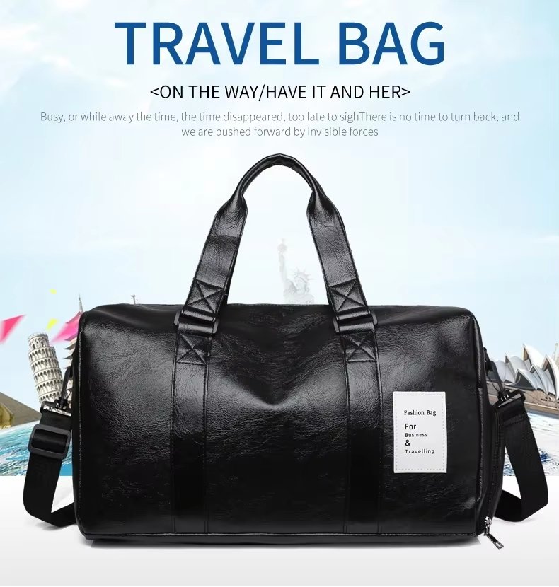 Waterproof Shoe Compartment PU Leather Weekend Travel Carry-On Duffel Bag product detail