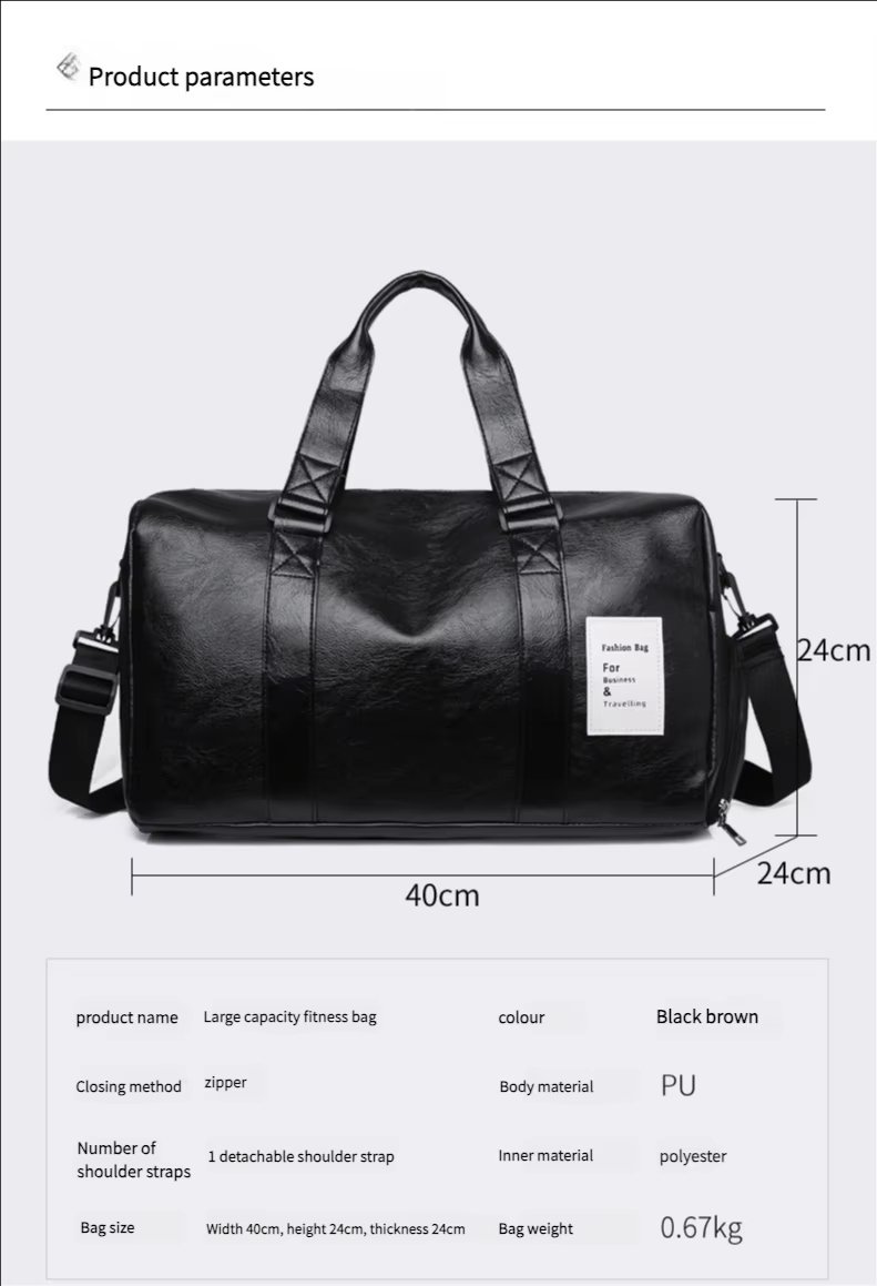 Waterproof Shoe Compartment PU Leather Weekend Travel Carry-On Duffel Bag product detail