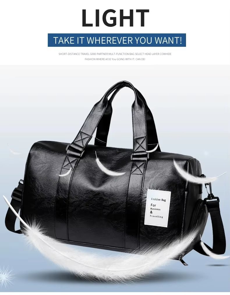 Waterproof Shoe Compartment PU Leather Weekend Travel Carry-On Duffel Bag product detail