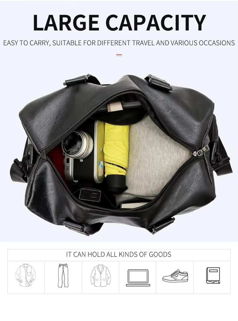 Waterproof Shoe Compartment PU Leather Weekend Travel Carry-On Duffel Bag product detail