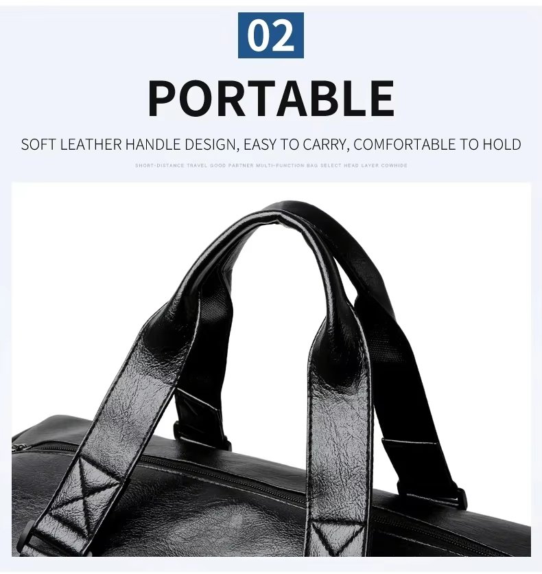 Waterproof Shoe Compartment PU Leather Weekend Travel Carry-On Duffel Bag product detail