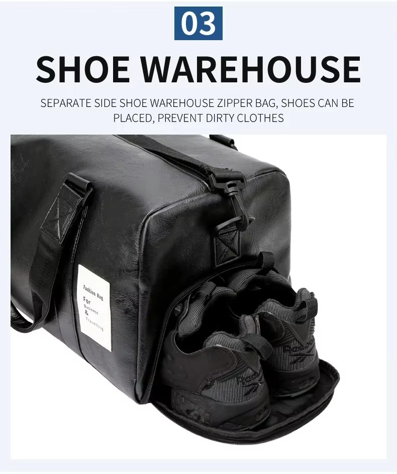 Waterproof Shoe Compartment PU Leather Weekend Travel Carry-On Duffel Bag product detail