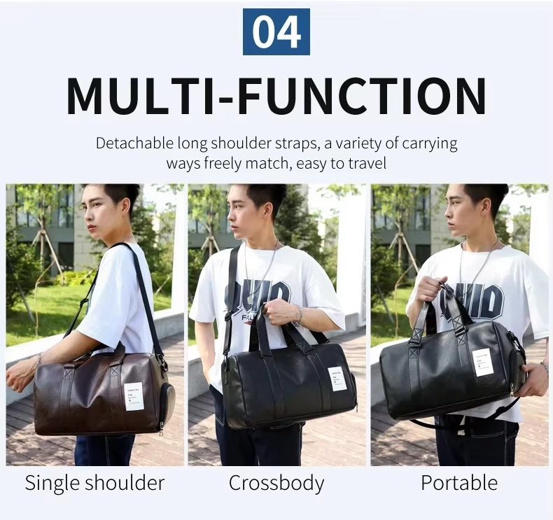 Waterproof Shoe Compartment PU Leather Weekend Travel Carry-On Duffel Bag product detail