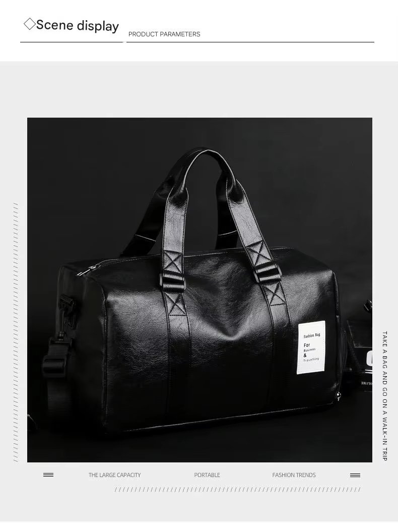 Waterproof Shoe Compartment PU Leather Weekend Travel Carry-On Duffel Bag product detail