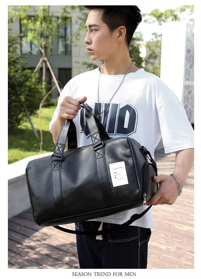 Waterproof Shoe Compartment PU Leather Weekend Travel Carry-On Duffel Bag product detail
