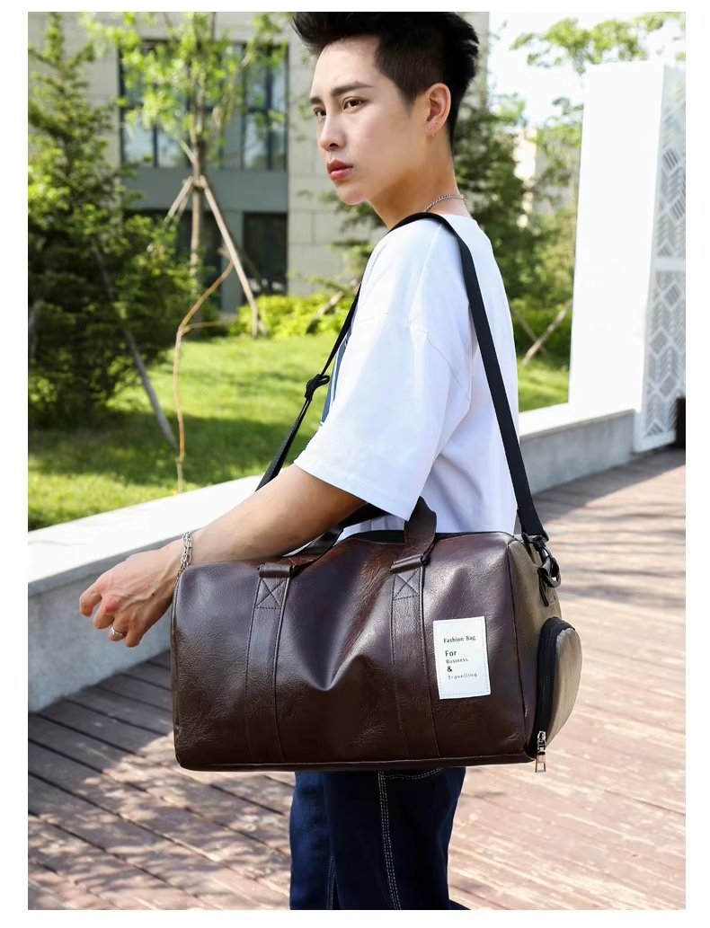 Waterproof Shoe Compartment PU Leather Weekend Travel Carry-On Duffel Bag product detail