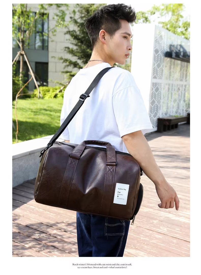Waterproof Shoe Compartment PU Leather Weekend Travel Carry-On Duffel Bag product detail