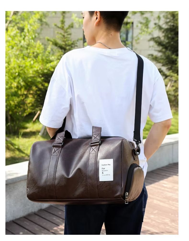 Waterproof Shoe Compartment PU Leather Weekend Travel Carry-On Duffel Bag product detail