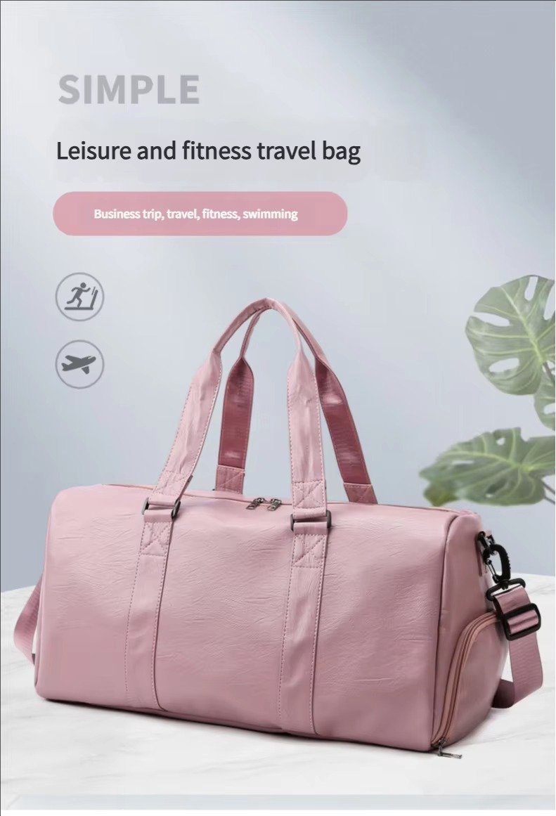 Fashionable PU Leather Waterproof Travel Bag Large Capacity Wet Dry Separation Sports Luggage Duffel Bag With Shoes Compartment product detail