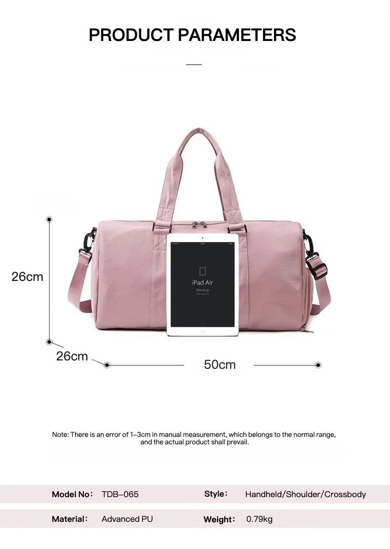 Fashionable PU Leather Waterproof Travel Bag Large Capacity Wet Dry Separation Sports Luggage Duffel Bag With Shoes Compartment product detail