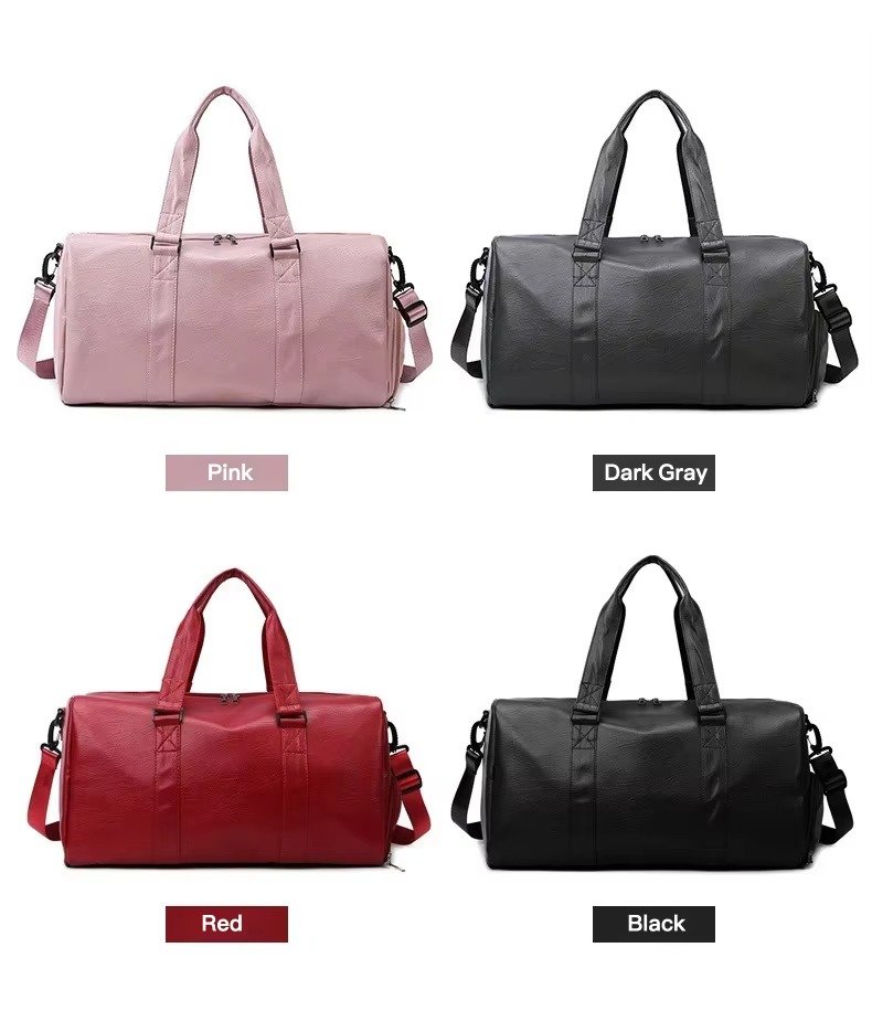 Fashionable PU Leather Waterproof Travel Bag Large Capacity Wet Dry Separation Sports Luggage Duffel Bag With Shoes Compartment product detail