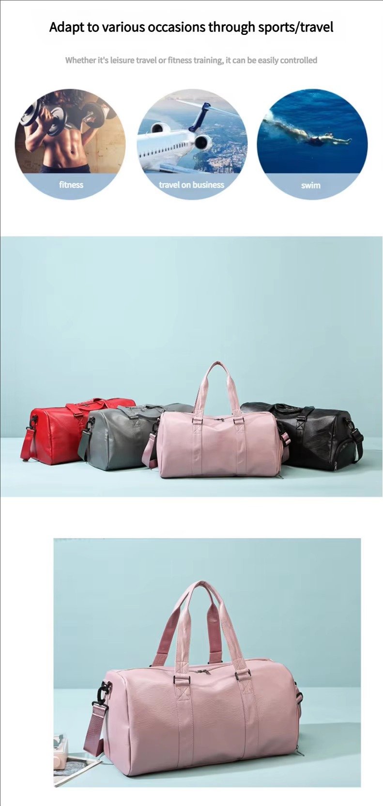 Fashionable PU Leather Waterproof Travel Bag Large Capacity Wet Dry Separation Sports Luggage Duffel Bag With Shoes Compartment product detail