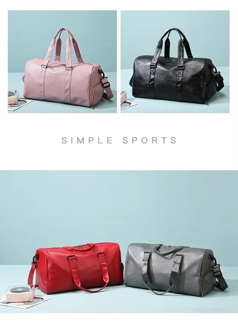 Fashionable PU Leather Waterproof Travel Bag Large Capacity Wet Dry Separation Sports Luggage Duffel Bag With Shoes Compartment product detail